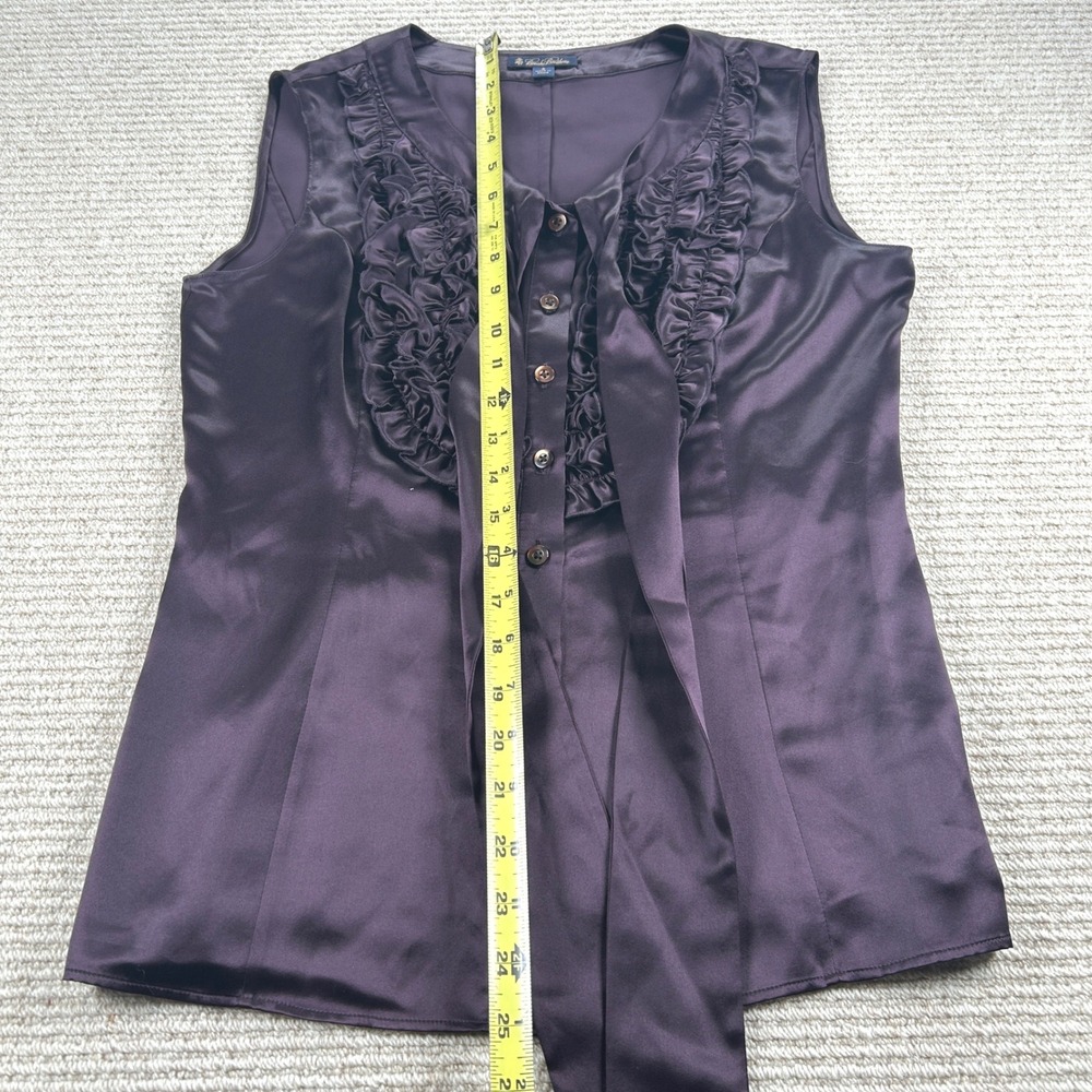 Brooks Brothers Silk Ruffle Front Tie‎ Neck Top Womens 4 Purple Sleeveless Satin - Picture 6 of 13